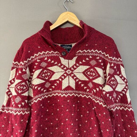 American Eagle Outfitters Men’s 1/4 Button Sweater Size Medium Red Color - Picture 2 of 9